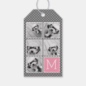 Grijs en Roze 5 Foto Collage Monogram Cadeaulabel (Voorkant)