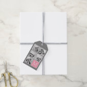 Grijs en Roze 5 Foto Collage Monogram Cadeaulabel (Met Touw)
