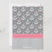 Grijs en Roze Anchor Nautisch Baby shower Kaart (Achterkant)