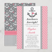 Grijs en Roze Anchor Nautisch Baby shower Kaart (Voorkant / Achterkant)