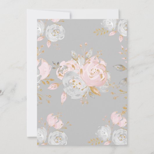 Grijs en roze Baby shower Kaart (Achterkant)