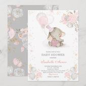 Grijs en roze Baby shower Kaart (Voorkant / Achterkant)