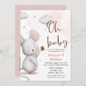 Grijs en roze Baby shower van de muis Kaart (Voorkant / Achterkant)