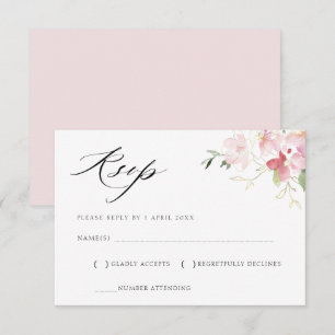 grijs en roze bloem roze RSVP kaart