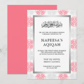 Grijs en Roze Bloemen Damask Moslim Aqiqah Ceremon Kaart (Voorkant / Achterkant)