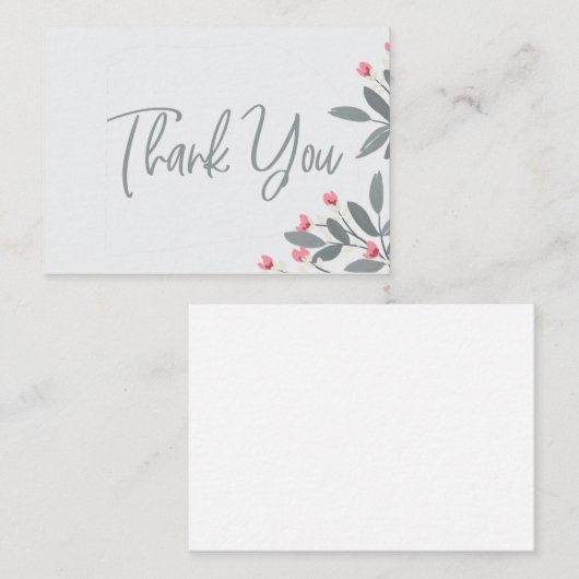 Grijs en Roze Bloemen Vlakke Nota Kaart Notitiekaartje (Voorkant / Achterkant)