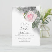Grijs en Roze Bloemen Waterverf Baby shower Kaart (Staand voorkant)