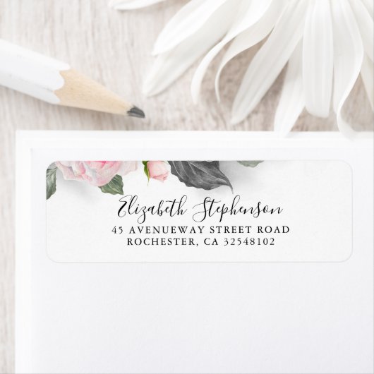 Grijs en Roze Bloemen Waterverf Etiket (Insitu)