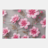 Grijs en Roze Bloemmotief Theedoek (Horizontaal)