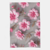 Grijs en Roze Bloemmotief Theedoek (Verticaal)