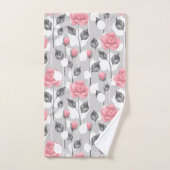 Grijs en roze. Bloempatroon Badhanddoek Bad Handdoek (Handdoek)