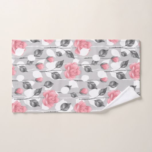 Grijs en roze. Bloempatroon Badhanddoek Bad Handdoek (Handdoek)