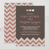 Grijs en roze chevron babyshower uitnodiging (Voorkant / Achterkant)