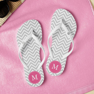 Grijs en Roze Chevrons Monogrammed Teenslippers
