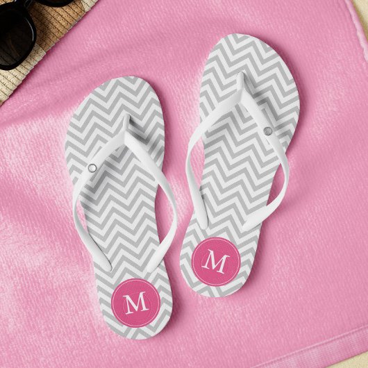 Grijs en Roze Chevrons Monogrammed Teenslippers