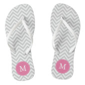 Grijs en Roze Chevrons Monogrammed Teenslippers (Voetbed)