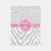 Grijs en Roze Dierenprint Custom Monogram Fleece Deken (Voorkant)
