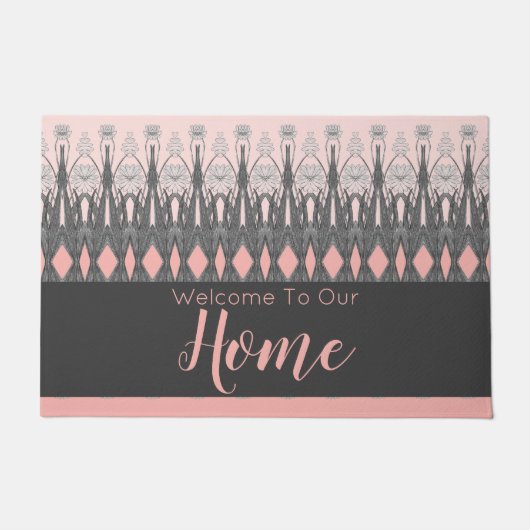 Grijs en roze Floral Deurmat (Voorkant)