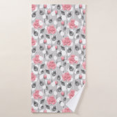 Grijs en roze. Floral patroon Badhanddoek (Badhanddoek)