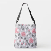 Grijs en roze. Floral patroon Crossbody Tas (Achterkant)