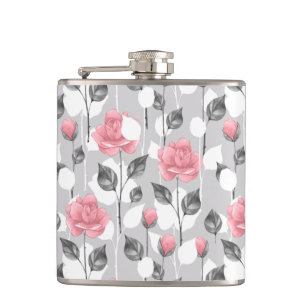 Grijs en roze. Floral patroon Heupfles