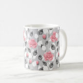 Grijs en roze. Floral patroon Koffiemok (Voorkant rechts)