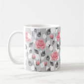 Grijs en roze. Floral patroon Koffiemok (Links)