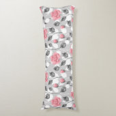 Grijs en roze. Floral patroon Lichaamskussen (Voorkant Verticaal)