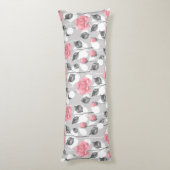 Grijs en roze. Floral patroon Lichaamskussen (Achterkant (Verticaal))