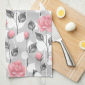 Grijs en roze. Floral patroon Theedoek (Quarter Fold)