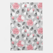 Grijs en roze. Floral patroon Theedoek (Verticaal)