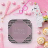 Grijs en Roze Floral Square Papieren Bordje (Feest)