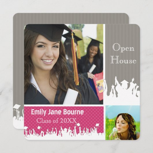 Grijs en Roze Fuchsai Hoger Afbeelding Klasse Aankondiging (Voorkant / Achterkant)