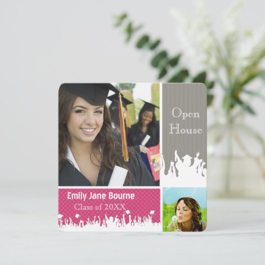 Grijs en Roze Fuchsai Hoger Afbeelding Klasse Aankondiging (Staand voorkant)