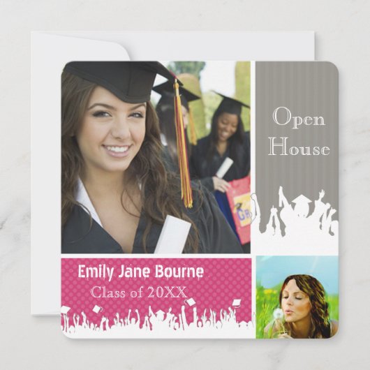 Grijs en Roze Fuchsai Hoger Afbeelding Klasse Aankondiging (Voorkant)