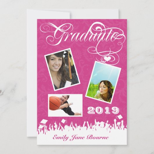 Grijs en Roze Fuchsai Hoger Afbeelding Klasse Aankondiging (Voorkant)