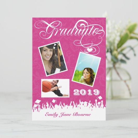 Grijs en Roze Fuchsai Hoger Afbeelding Klasse Aankondiging (Staand voorkant)