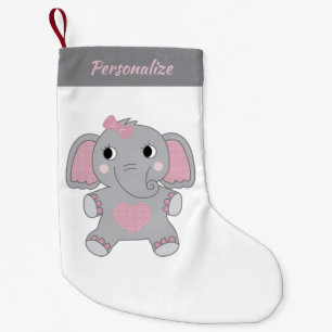 Grijs en Roze Geanimeerde Baby Olifant Kerstmis Kleine Kerstsok