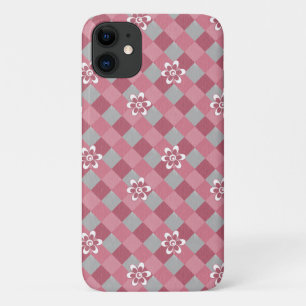 Grijs en roze geruit met kamillebloemen Case-Mate iPhone case