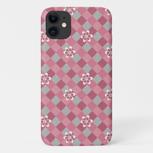 Grijs en roze geruit met kamillebloemen Case-Mate iPhone case (Achterkant)
