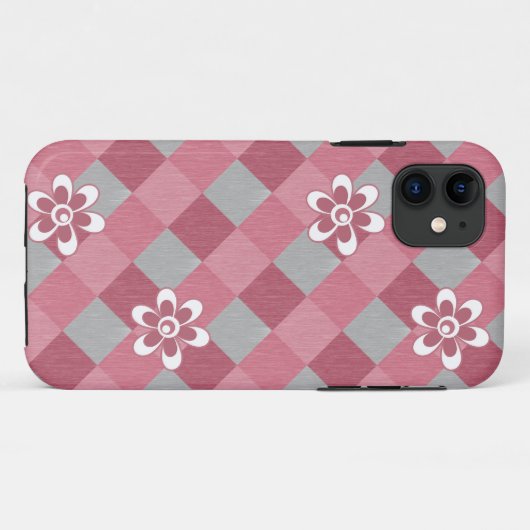 Grijs en roze geruit met kamillebloemen Case-Mate iPhone case (Achterkant (horizontaal))
