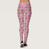 Grijs en roze geruit met kamillebloemen leggings (Achterkant)