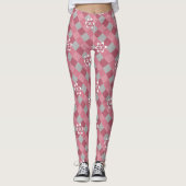 Grijs en roze geruit met kamillebloemen leggings (Voorkant)