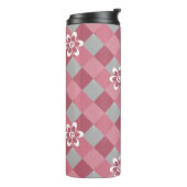 Grijs en roze geruit met kamillebloemen thermosbeker (Gedraaid links)