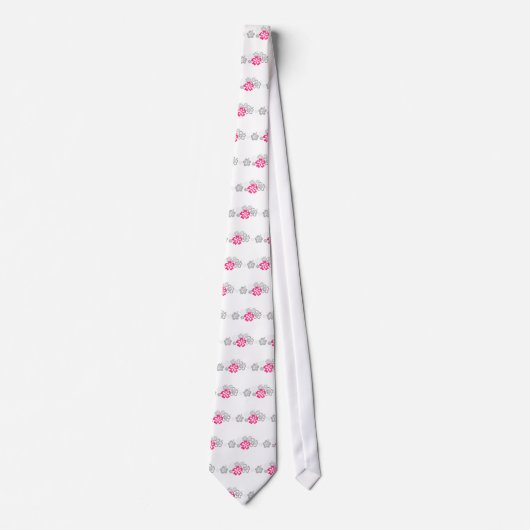 Grijs en Roze Hibiscus design Stropdas (Voorkant)