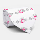 Grijs en Roze Hibiscus design Stropdas (Opgerold)