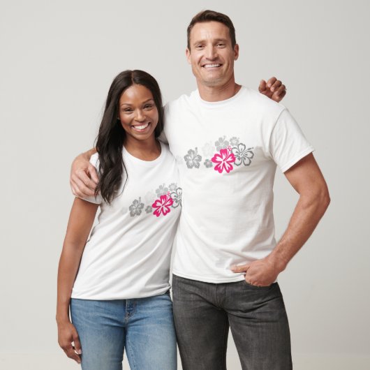 Grijs en Roze Hibiscus design T-shirt (Unisex)