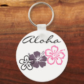 grijs en roze hibiscus Hawaiian thema Sleutelhanger (Voorkant)