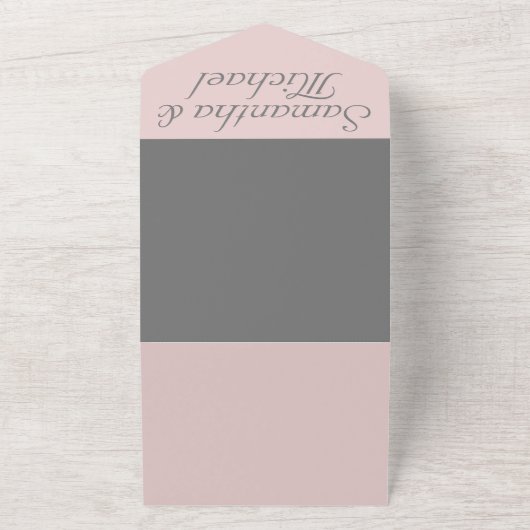 Grijs en Roze klassiek Schone eenvoudige bruiloft All In One Uitnodiging (Buitenkant)