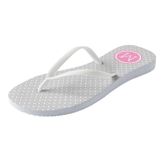 Grijs en Roze Kleine Stippen Monogram Teenslippers (Schuin)